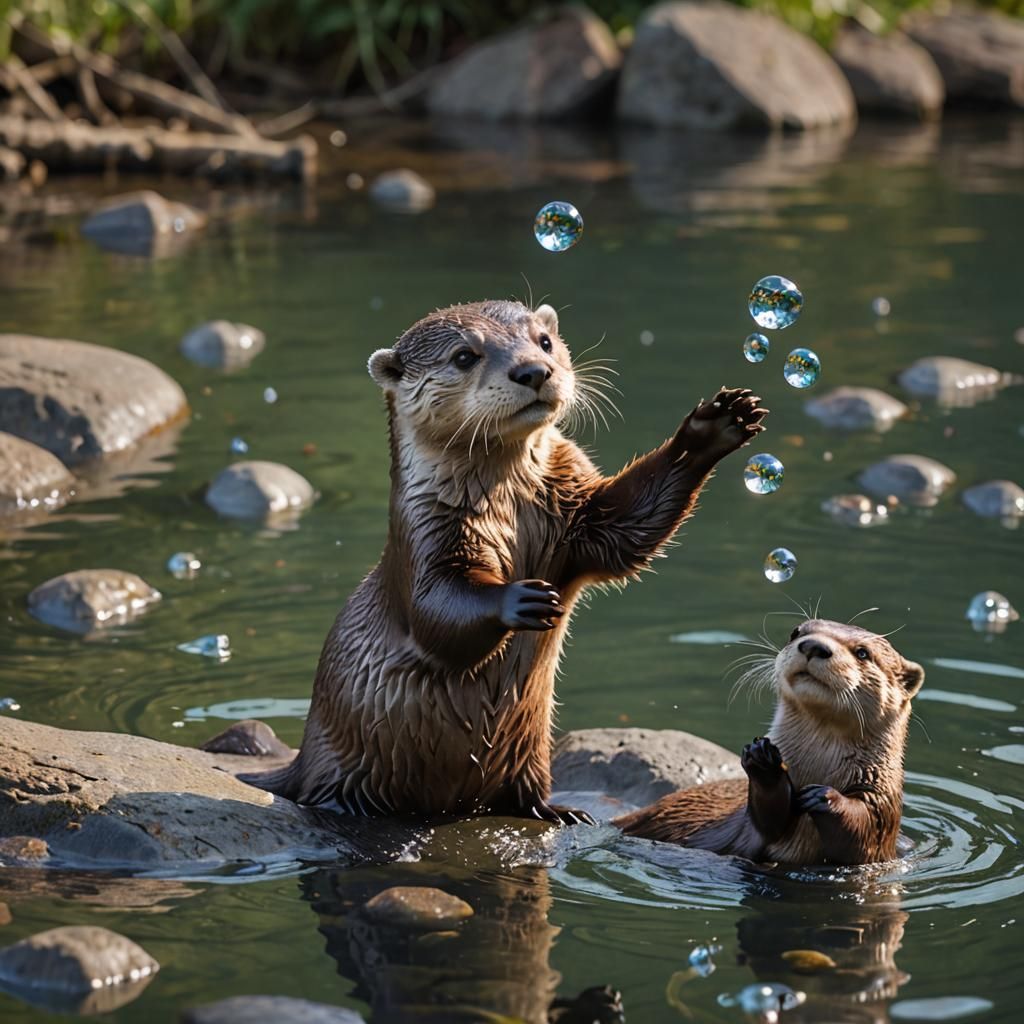 Playful Otter Juggling Rocks in Crystal River