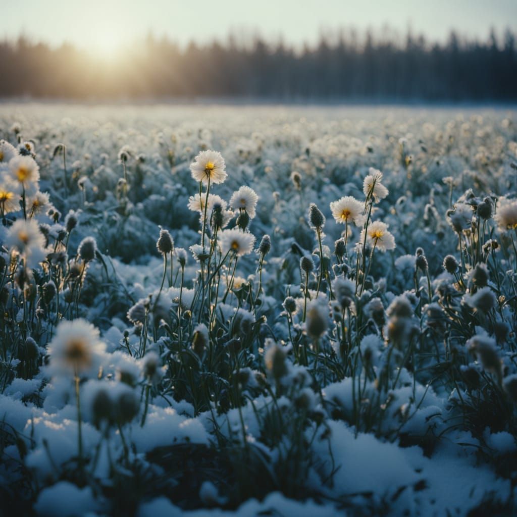 Ethereal Blooms Emerge from Frosty Landscape in Cinematic Fi...
