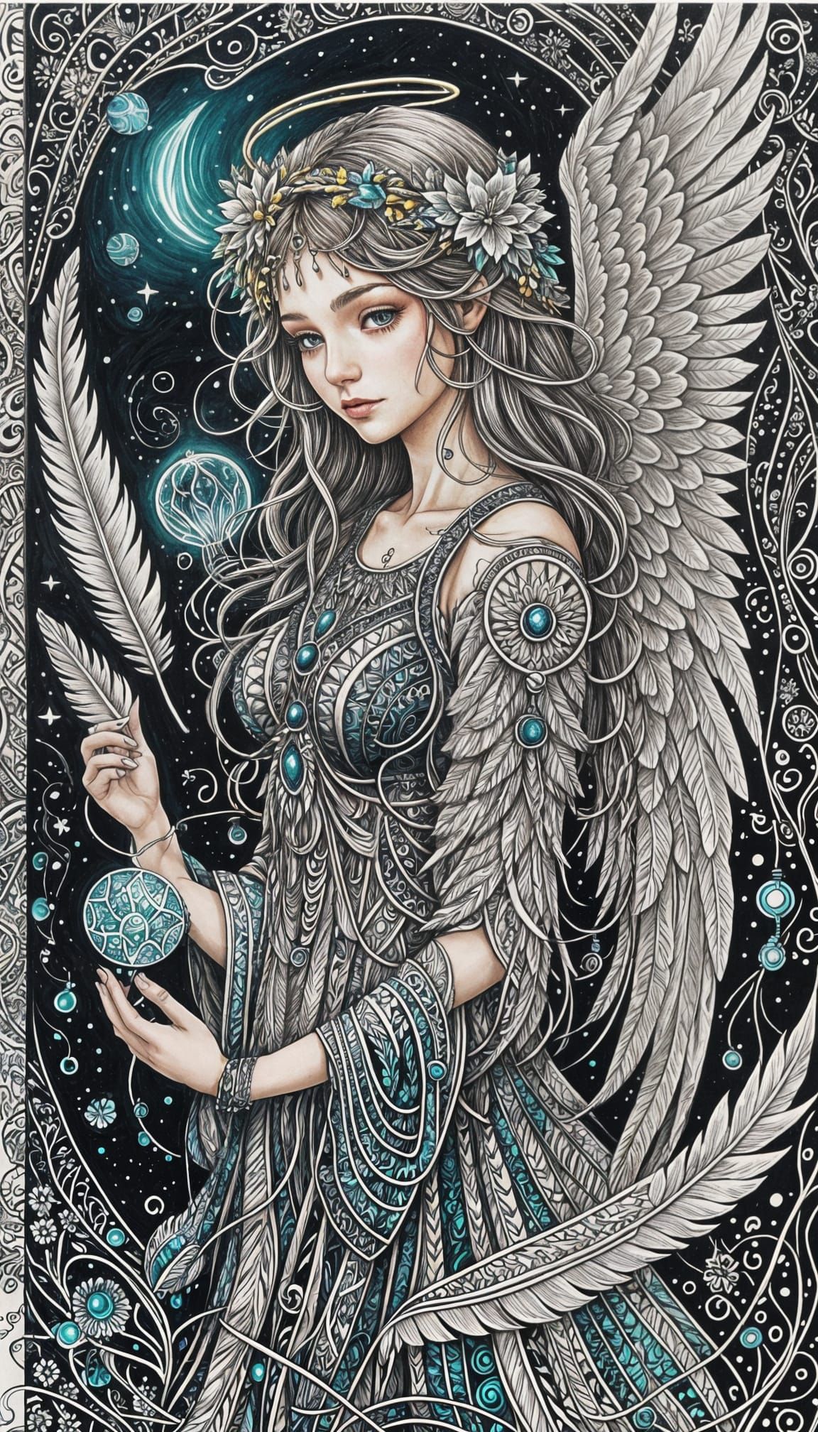 Bioluminescent Zentangle Angel Sanctuary in Artbook Style