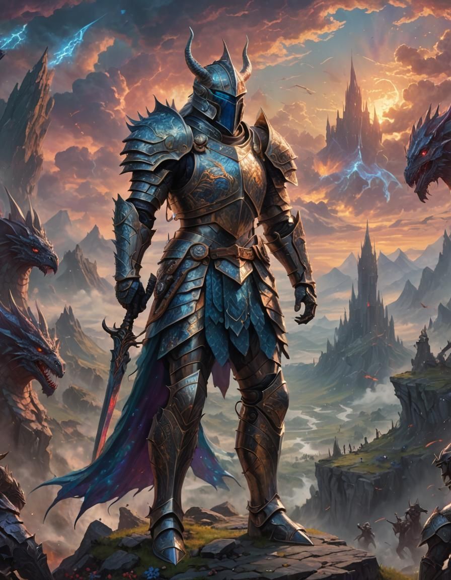 Dragonscale Knights vs Horde in Psychedelic Landscape