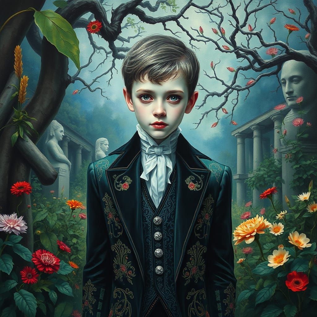 Young Vampire in Garden, Impressionist Style