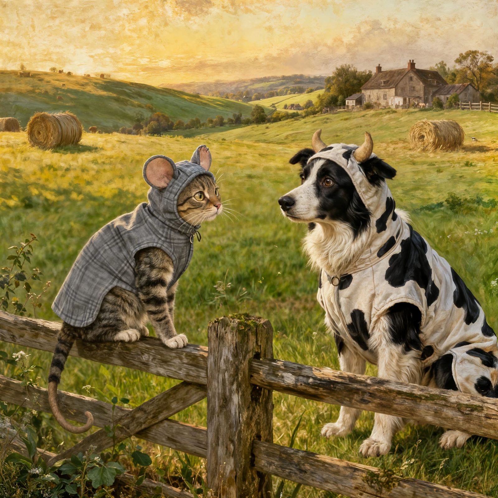 Comic Farm Animals in 19th Century Oil Painting Style