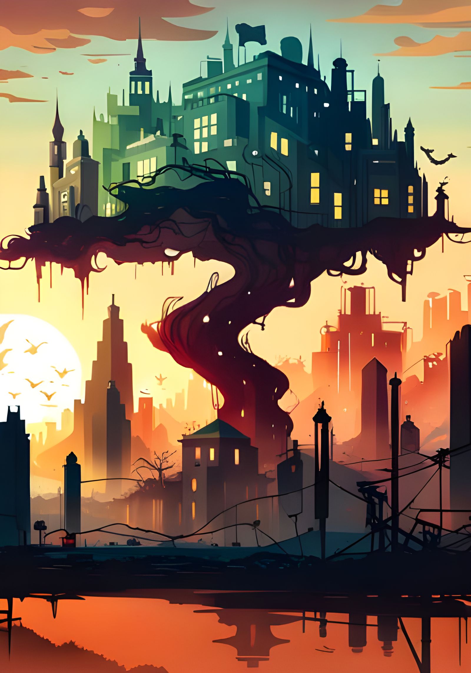 Overgrown Abandoned City in Composite Art Style