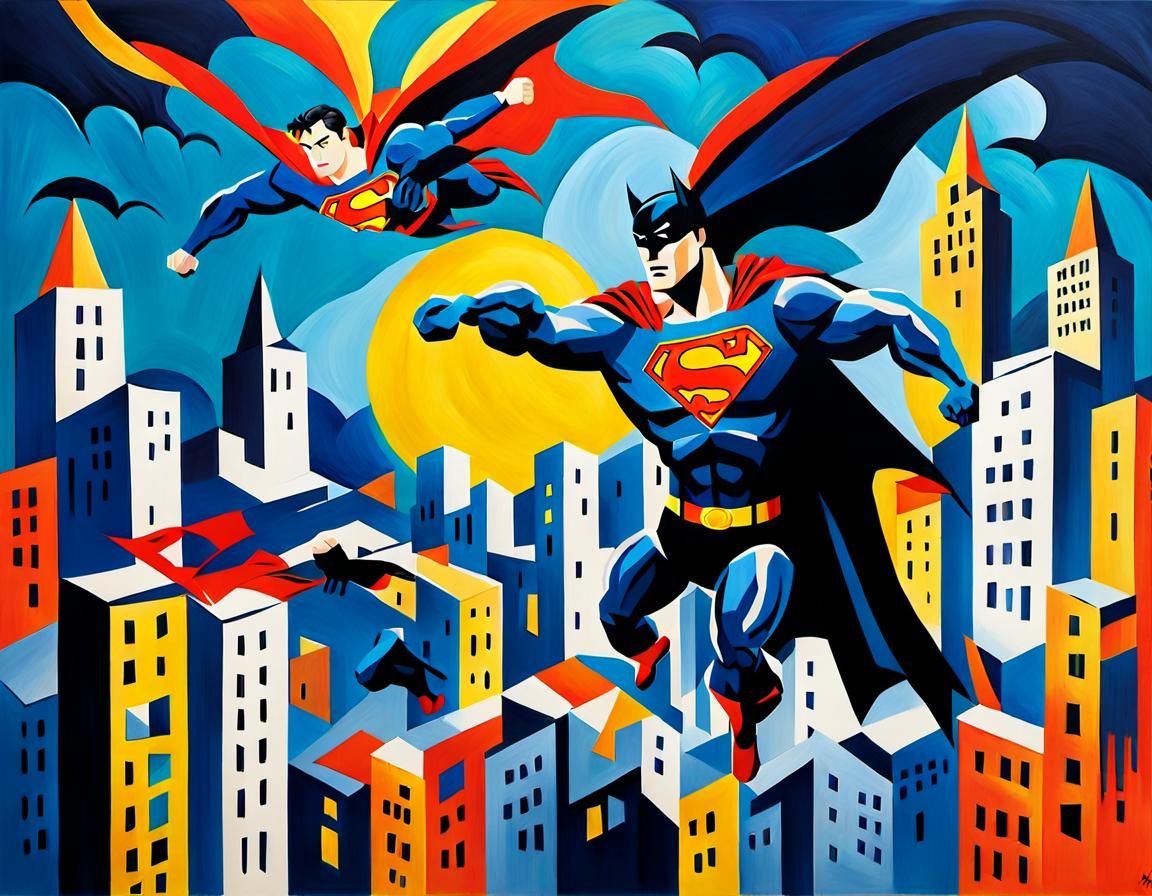 Superman and Batman Fight in Fauvist Style