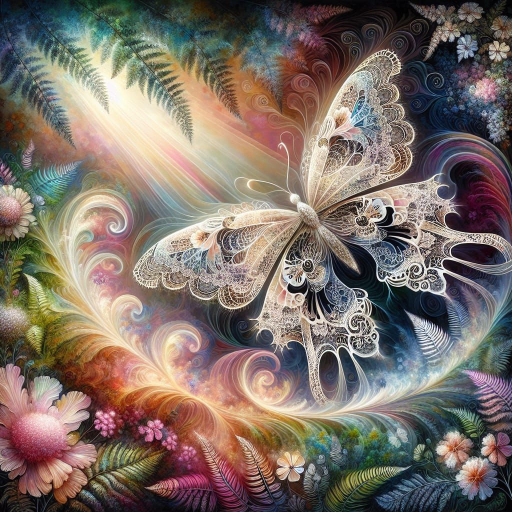 Whimsical Butterfly in Vibrant Floral Wonderland