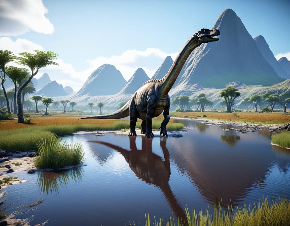 Brontosaurus in Prehistoric Marshland, Photorealistic 8K
