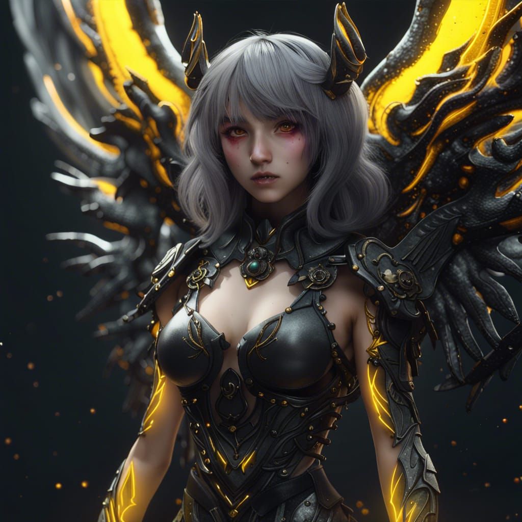 Anime Girl Demon Angel Hybrid in Detailed Matte Painting