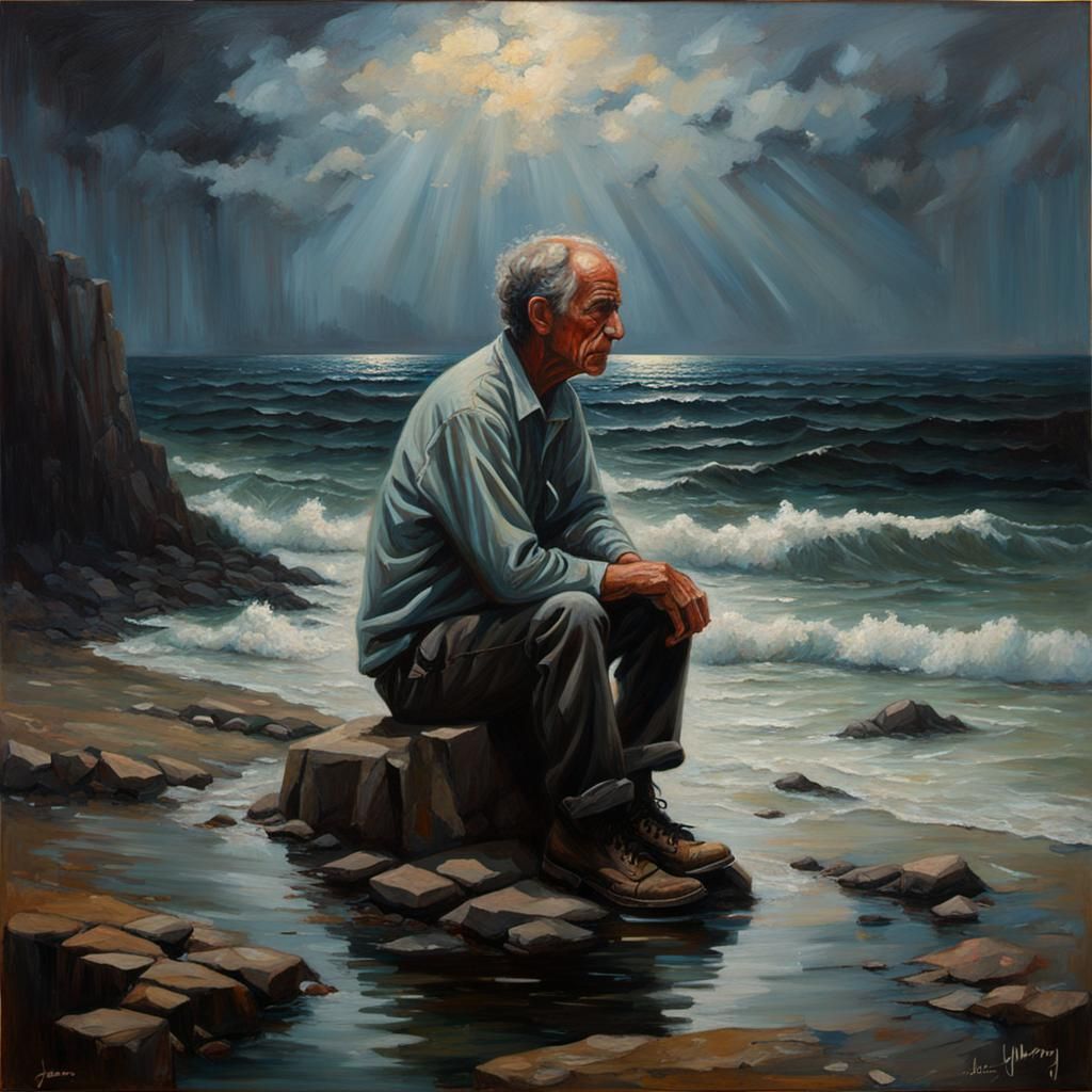 Expressive Oil Painting of Sadness, Loneliness, and Fear