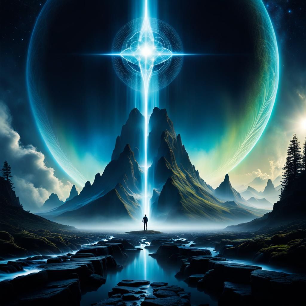 Mystical Mountain Scene with Bioluminescent Lighting