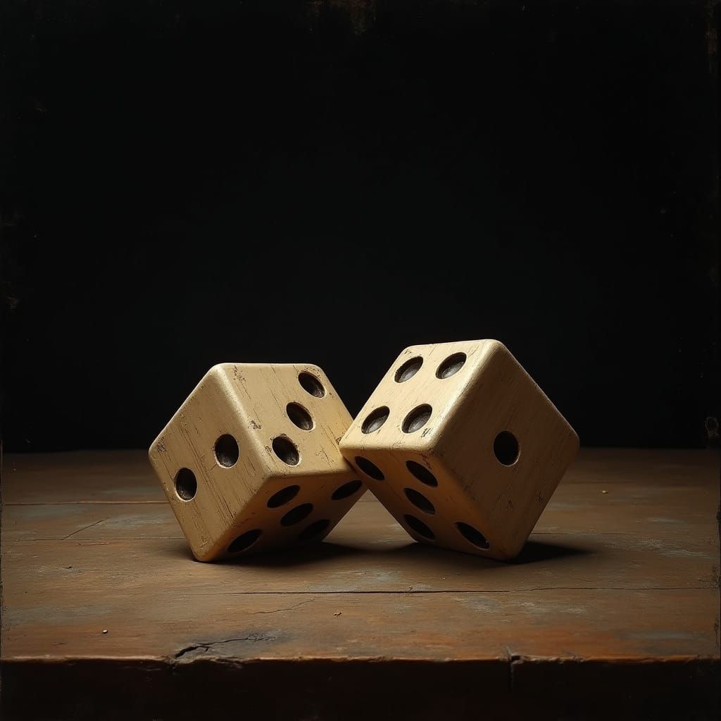 Dice in Chiaroscuro Lighting, Rembrandt-Inspired Still Life