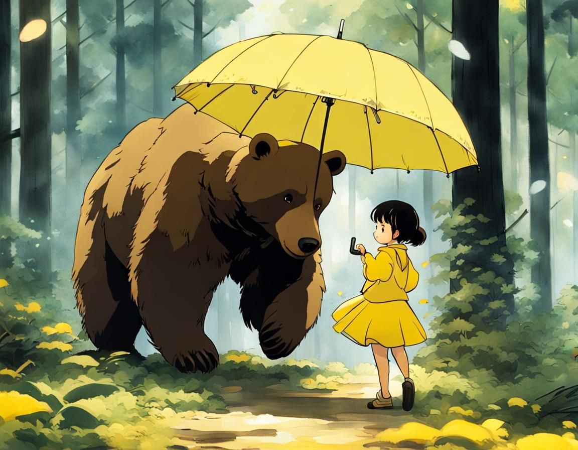 Girl and Bear Play in Forest: Anime Key Visual