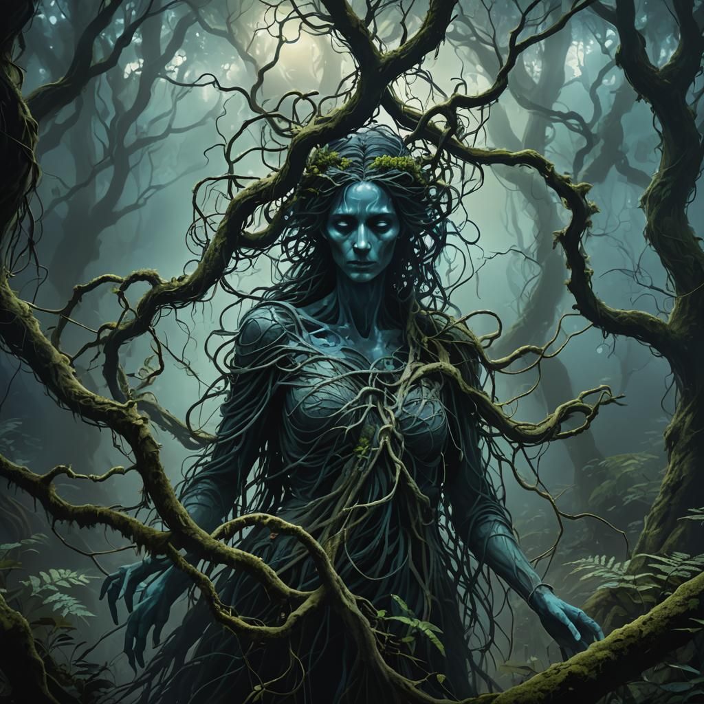 Ethereal Ghost in a Dark Fauvist Forest