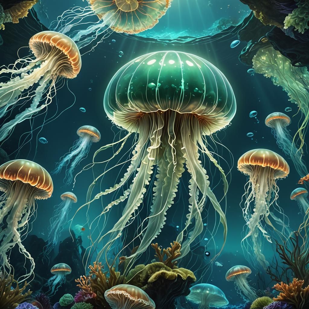 Giant Bioluminescent Jellyfish with Glass Bridge