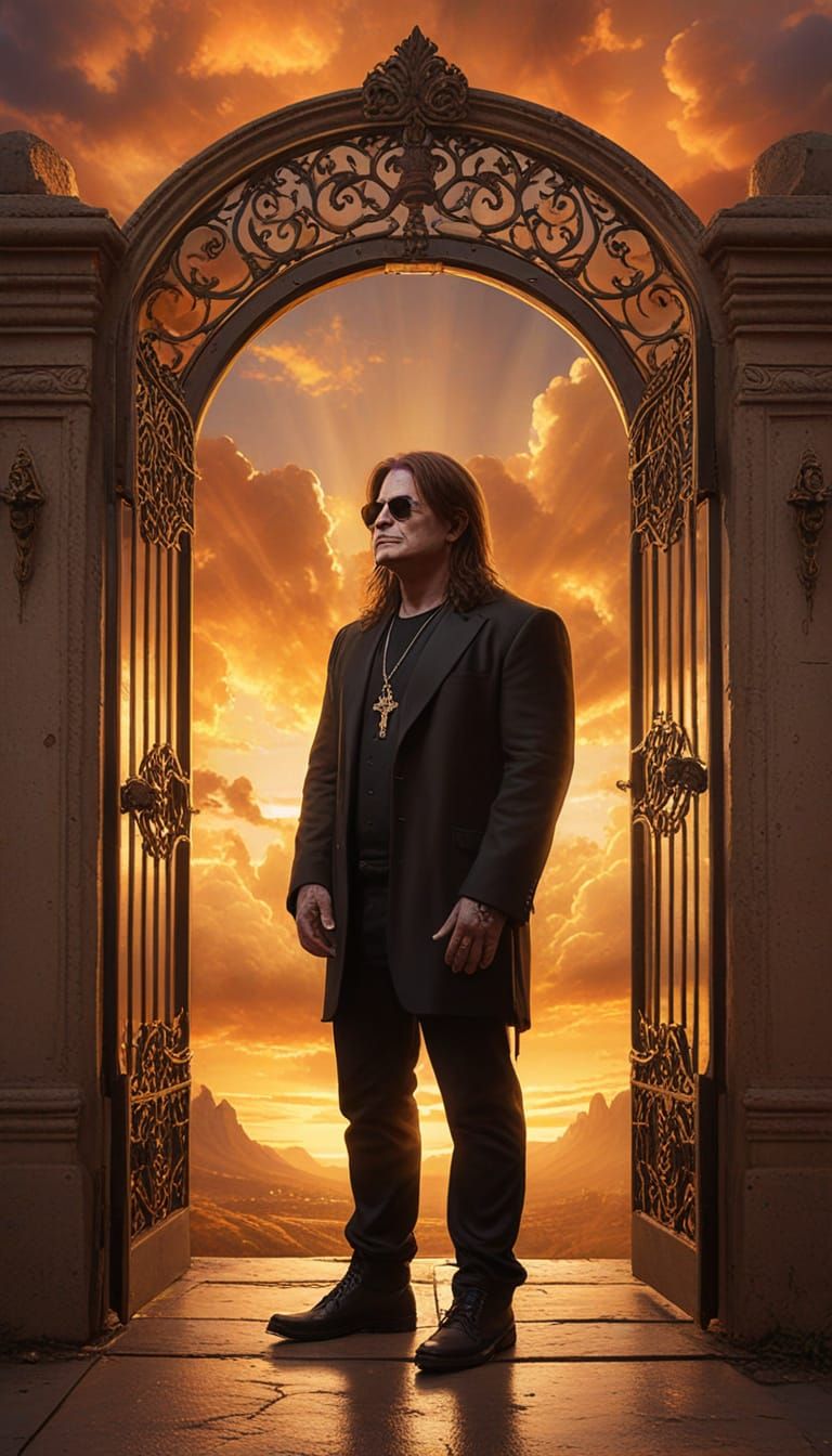 Ozzy Osbourne at Heaven's Gates: A Vibrant Oil Painting