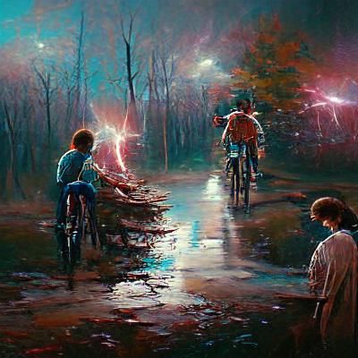 Stranger Things Scene as Oil Painting