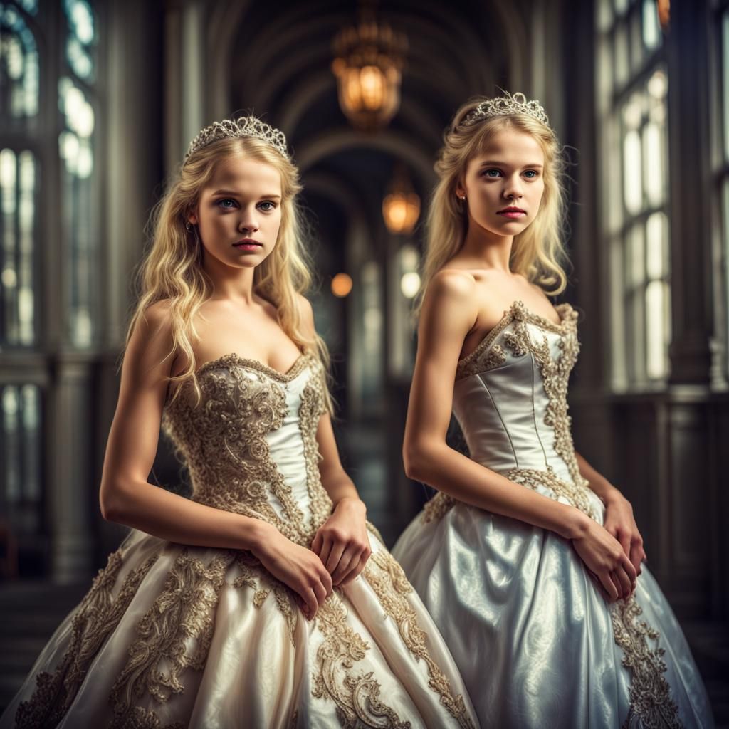 Twin Princesses in Fancy Ball Gowns
