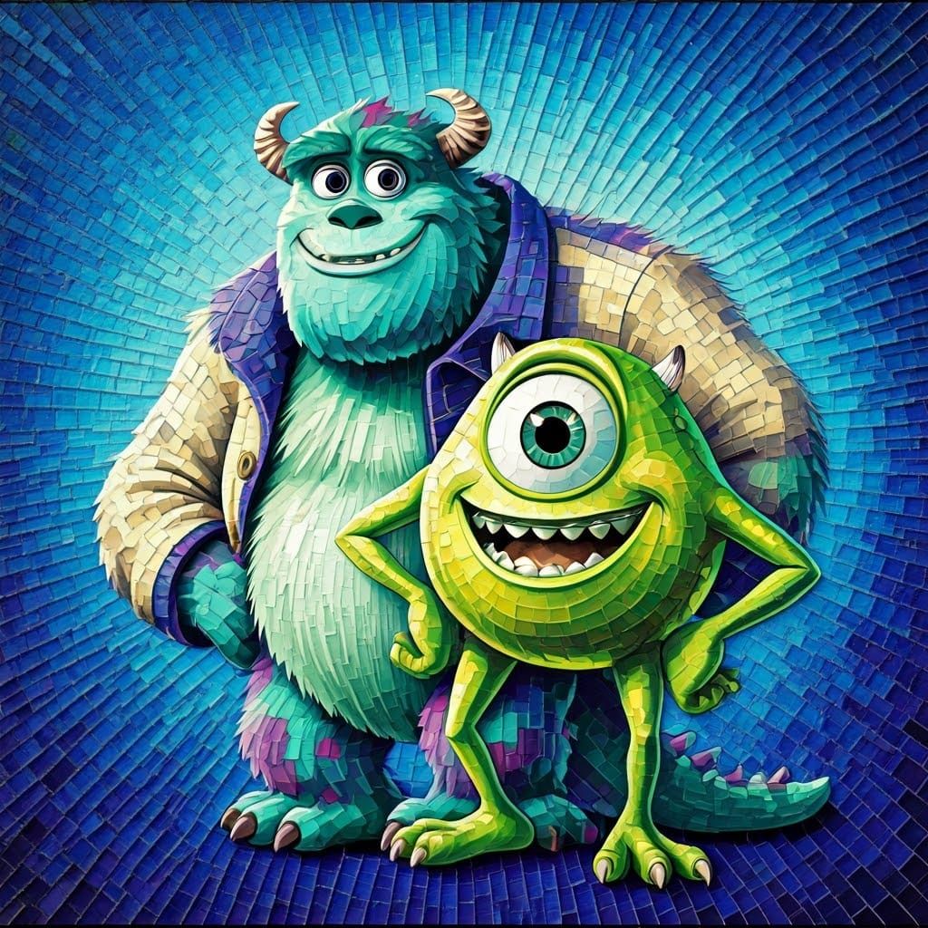 Monsters Inc Mosaic in Vibrant Glass and Tile Art
