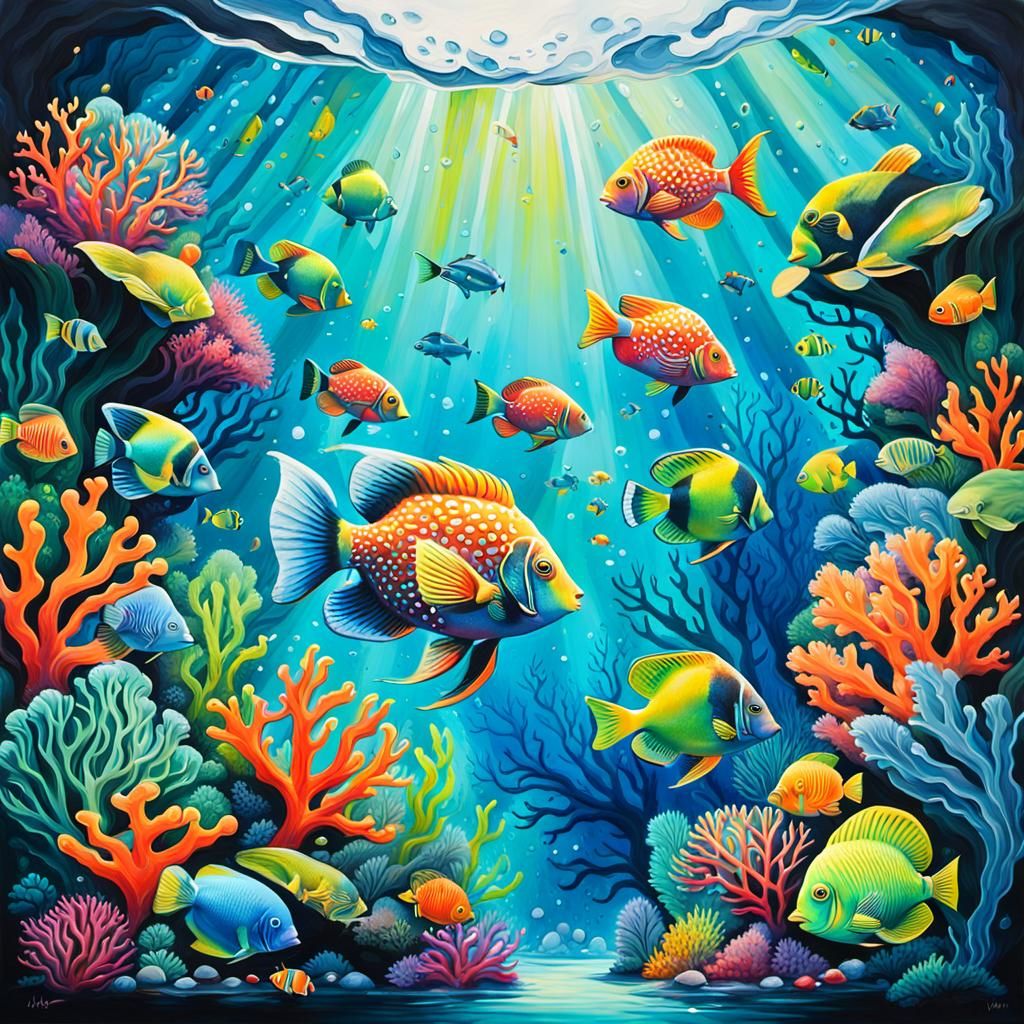 Underwater Landscape as Vibrant Street Art Splash