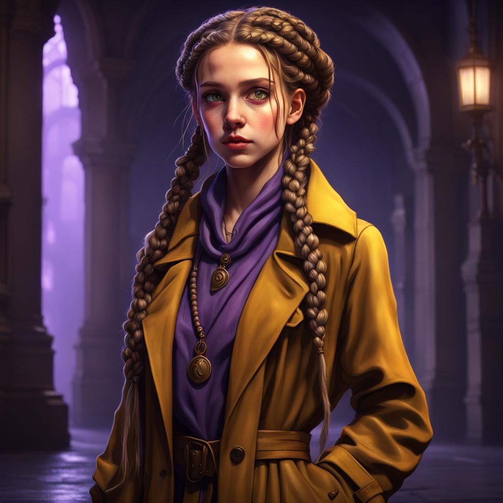 Fantasy Portrait of Girl with Braids in Dark Style