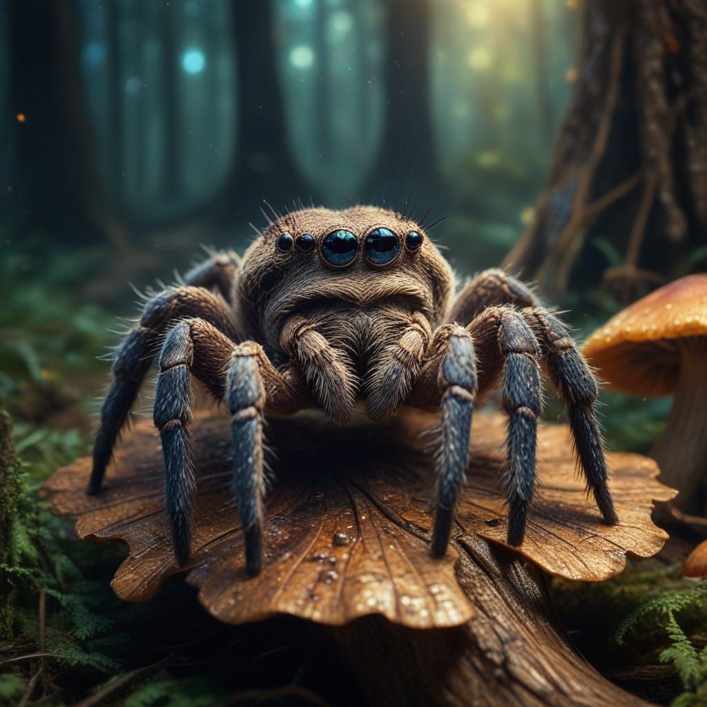 Tarantula on Mushroom in Fantasy Oil Painting Style
