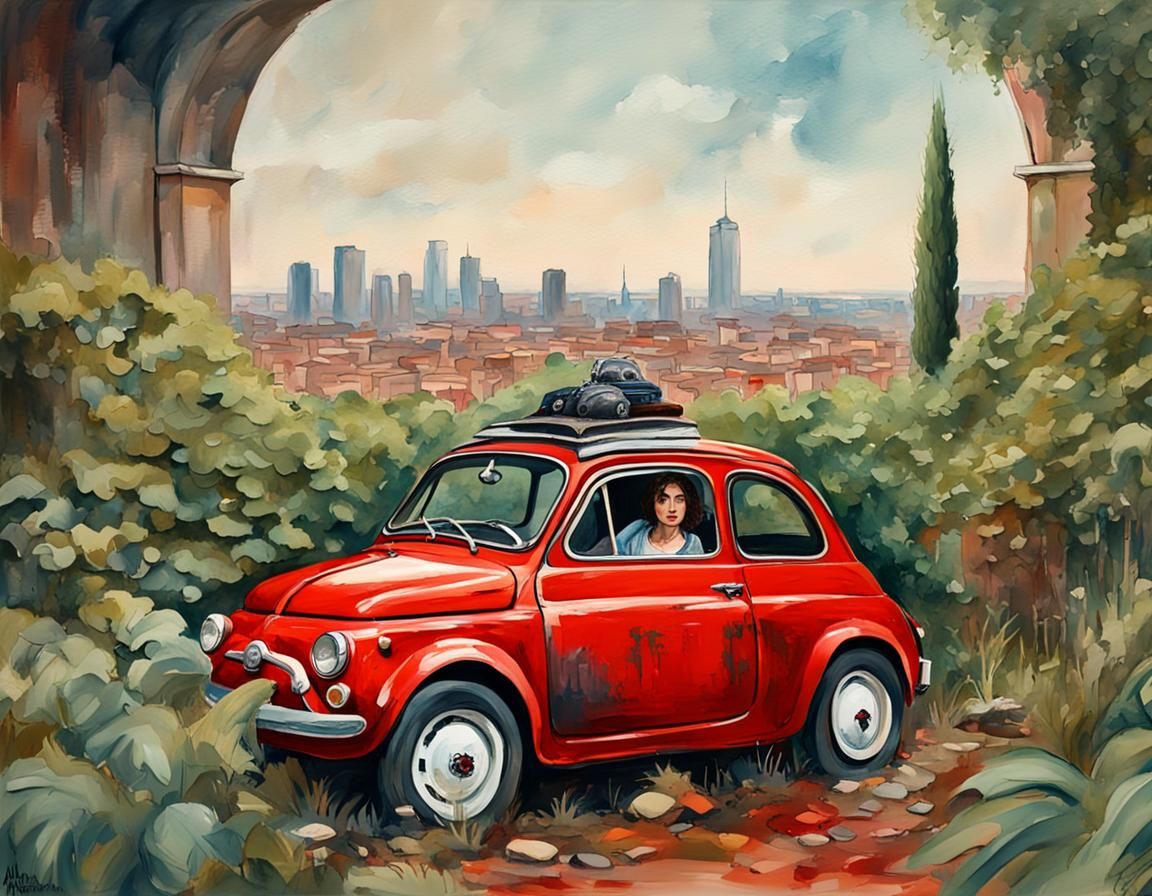 Post-Apocalyptic Rally Car in Gouache Style