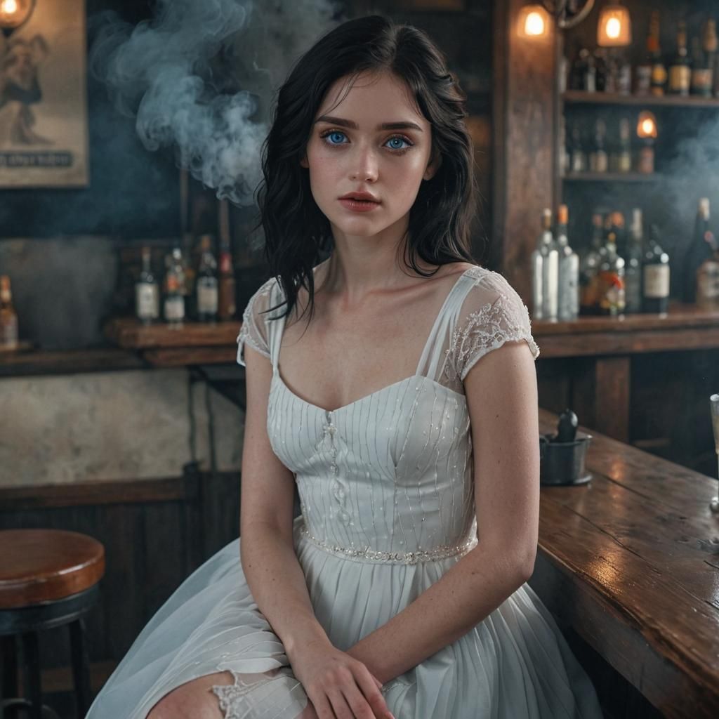 Beautiful Woman in Smoky Bar: Realistic UHD Image