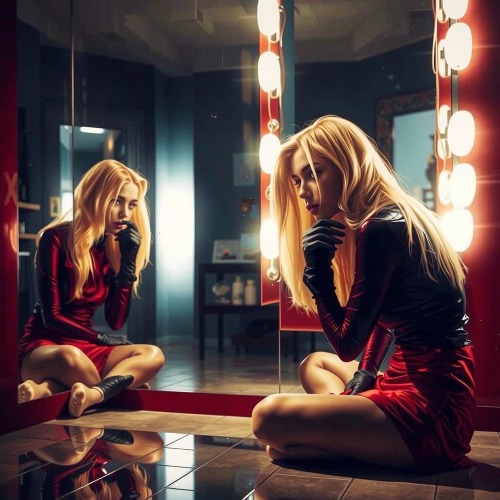 Lonely Girl Dyeing Hair in Expressionist Style