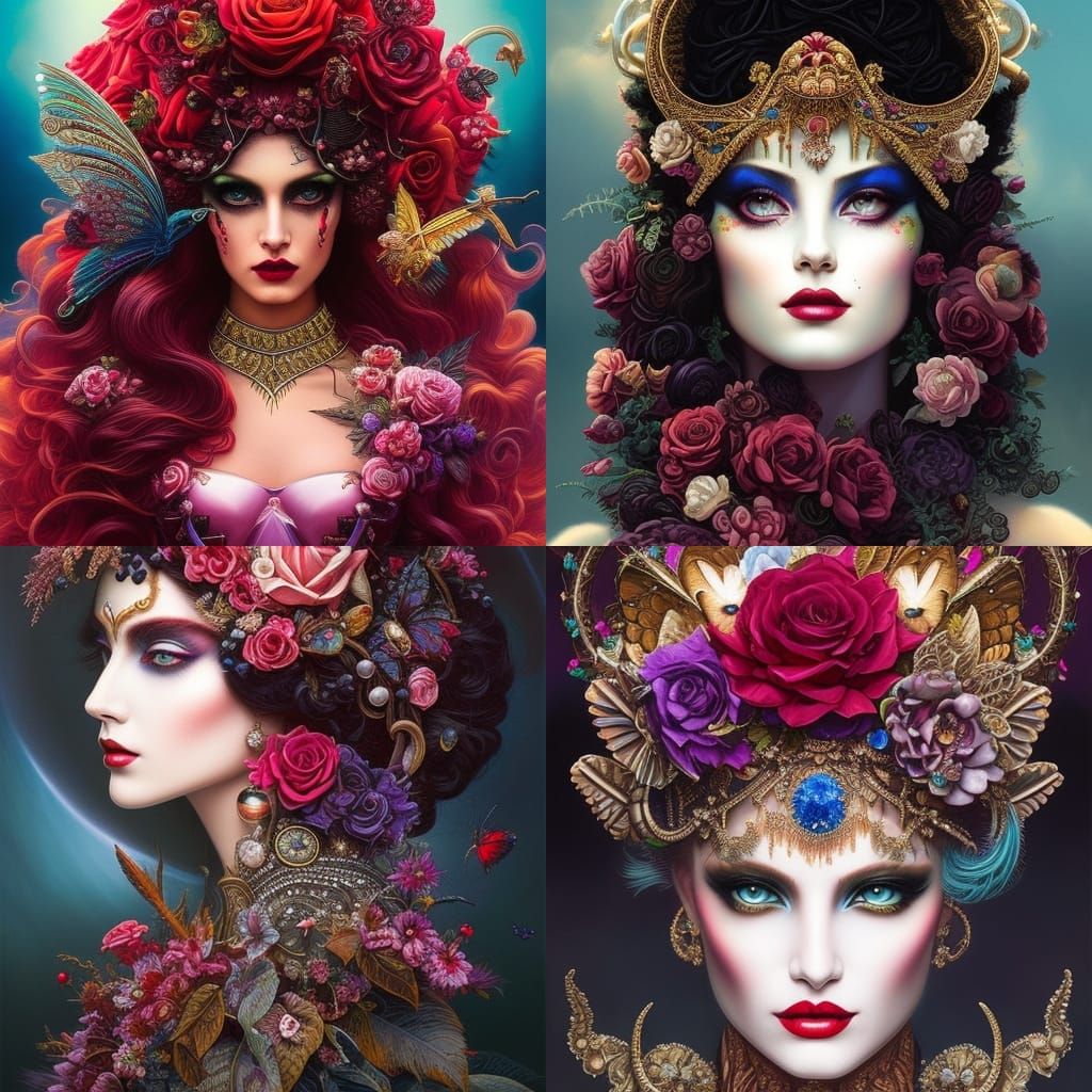 Queen of Hearts and Roses: Digital Portrait