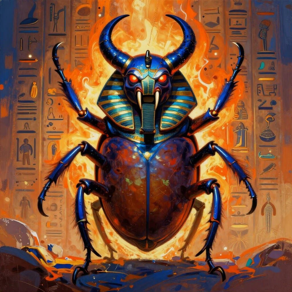 Menacing Egyptian Scarab Beetle with Human Features