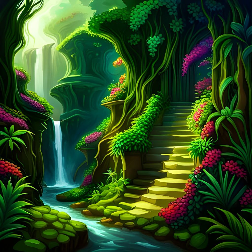 Mayan Ruins Reclaimed by Jungle, Gouache and Watercolor