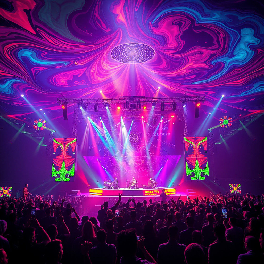 Psychedelic Rock Concert in Dreamlike Vivid Colors