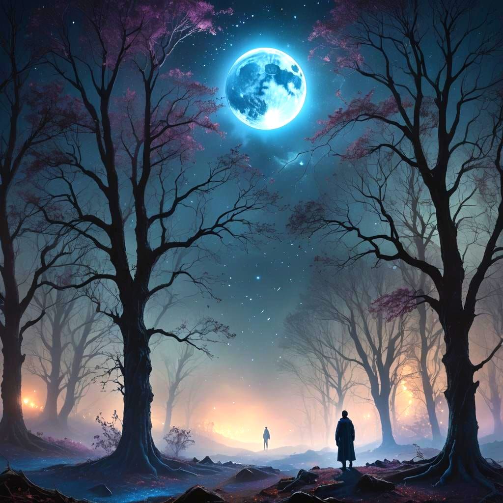 Autumn Night: Blue Moon and Sparking Lights