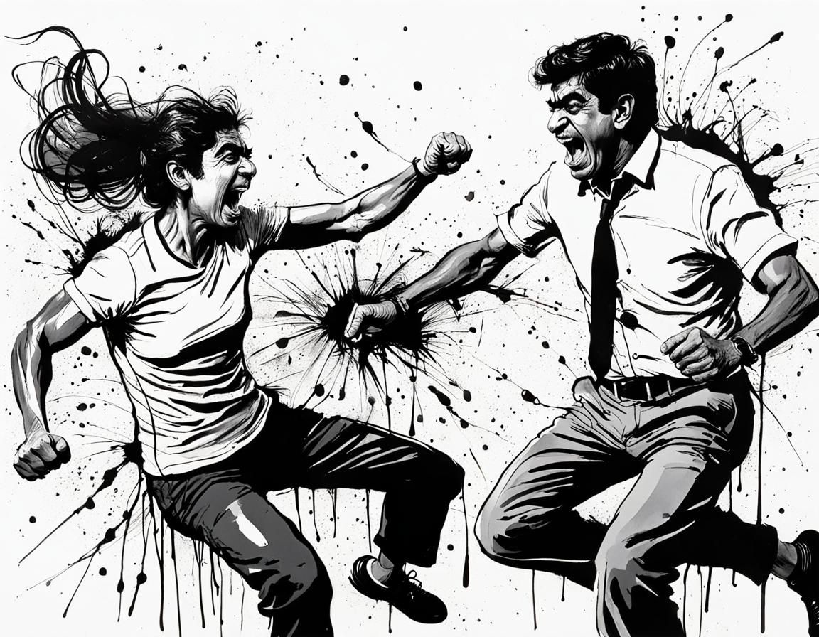 Political Fight in Ralph Steadman Ink Style