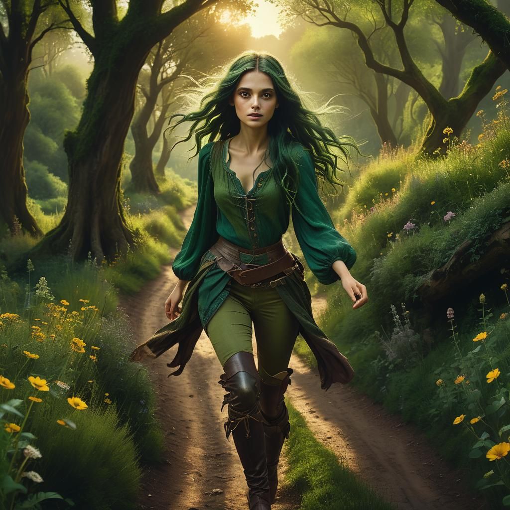 Fairy Hurrying Down Country Lane as Romantic Fantasy Art