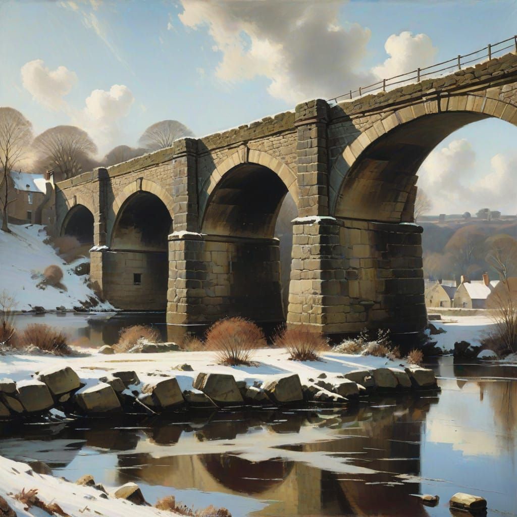 Winter Bridge in Atmospheric Landscape Style