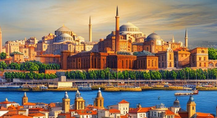 Medieval Constantinople: Hagia Sophia and Busy Harbor