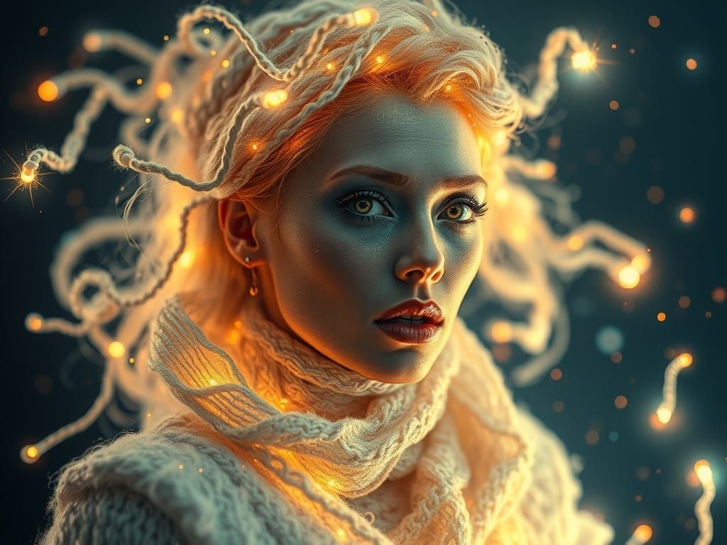 Damaged Woman with Wool and Xenon Energy