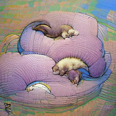 Two Ferrets on a Cushion in Moebius Style