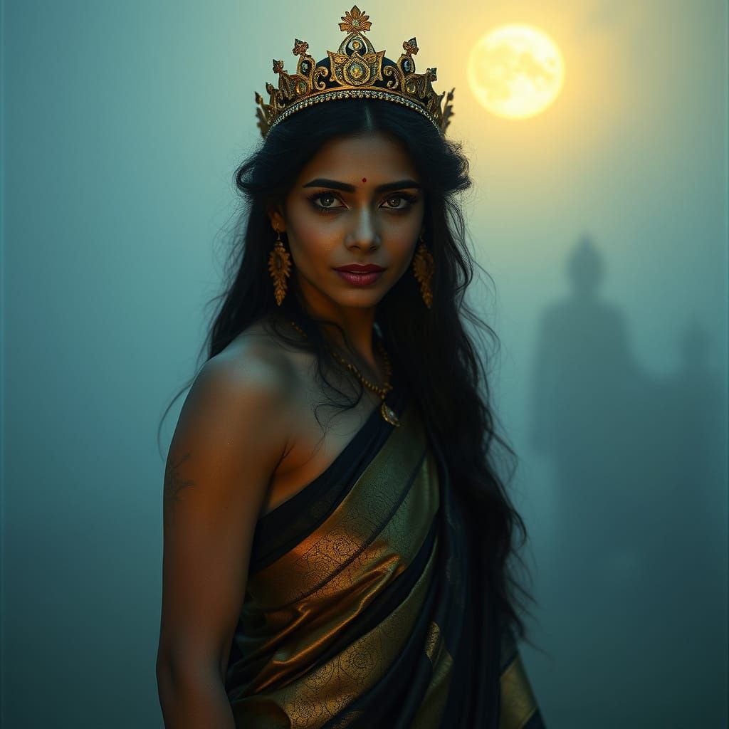 Indian Goddess of Love Radiates in Golden and Black Regalia