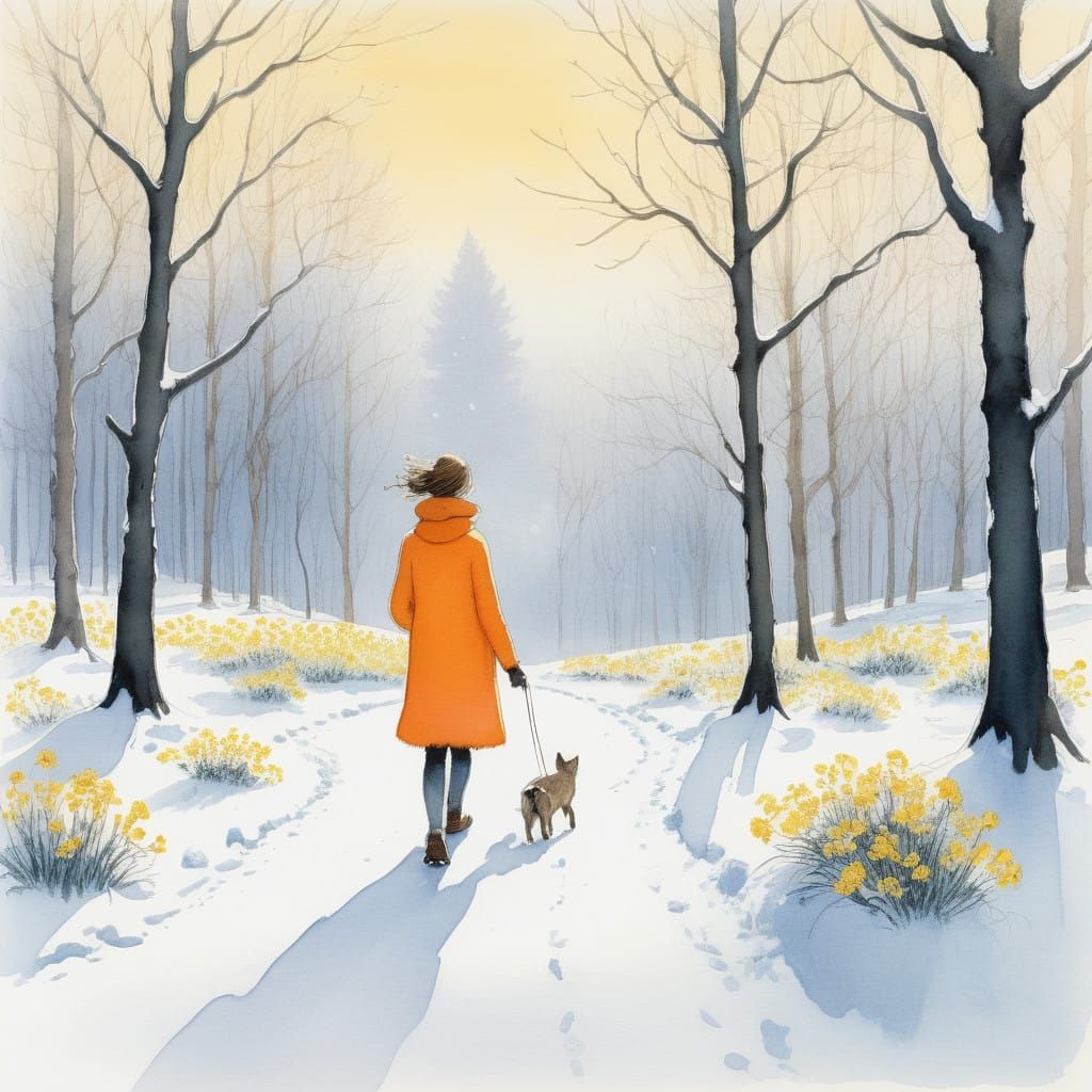 Serene Winter Landscape in Muted Pastel Tones