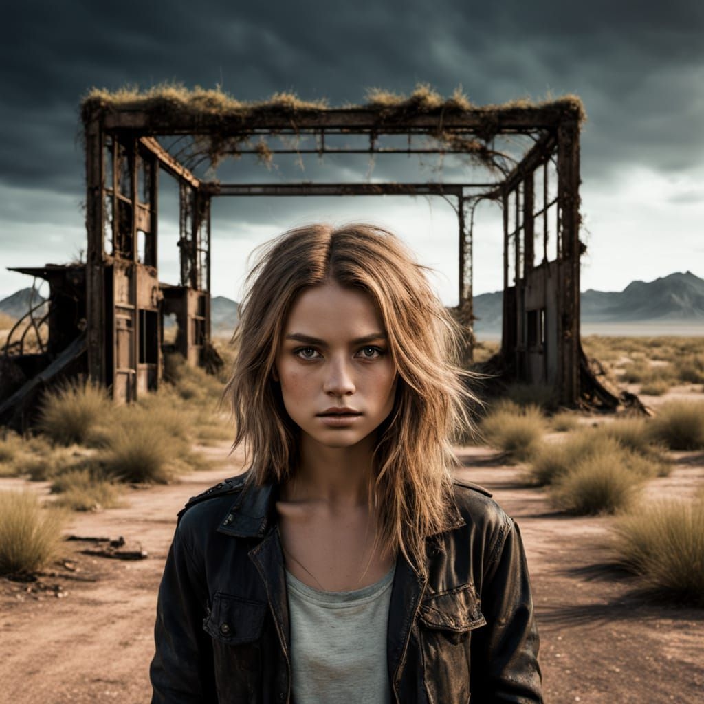 Desert Truck and Ethereal Portal in Monochrome