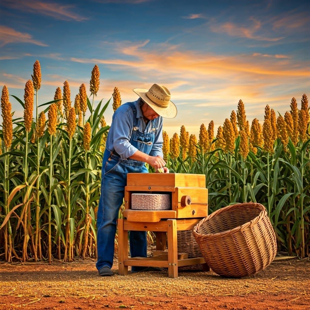 Rustic Sorghum Harvest in American Realism Style