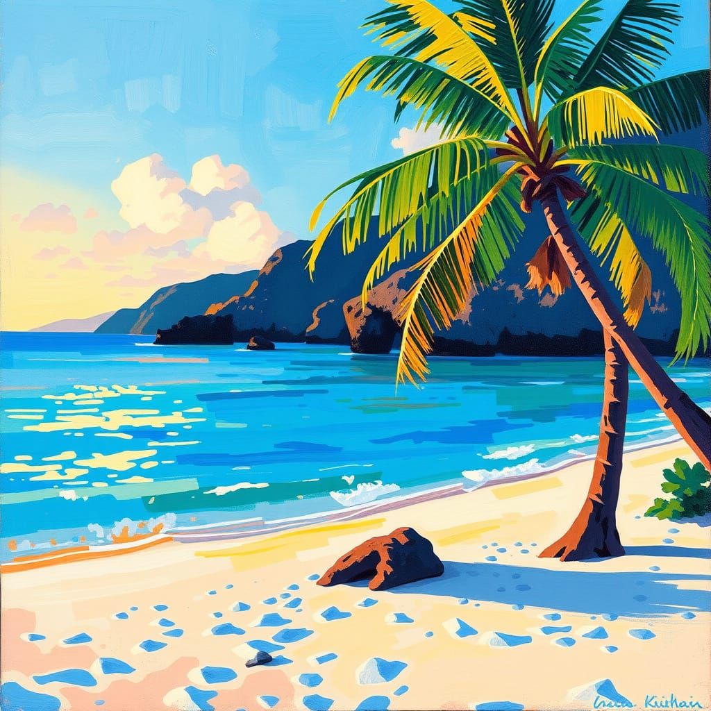 Surreal Fauvist Beach Scene at Sunrise