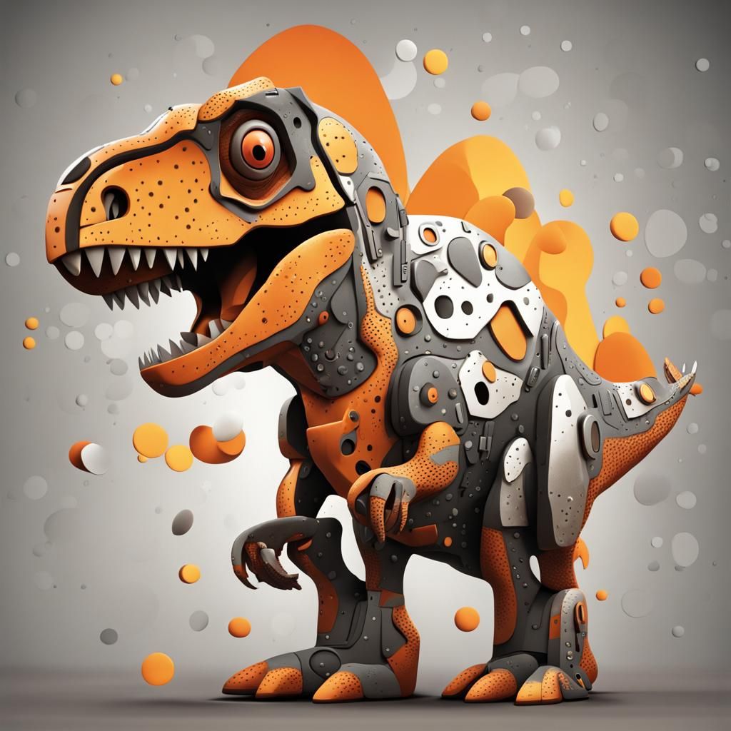 Cartoon T-Rex in Technological Wonderland