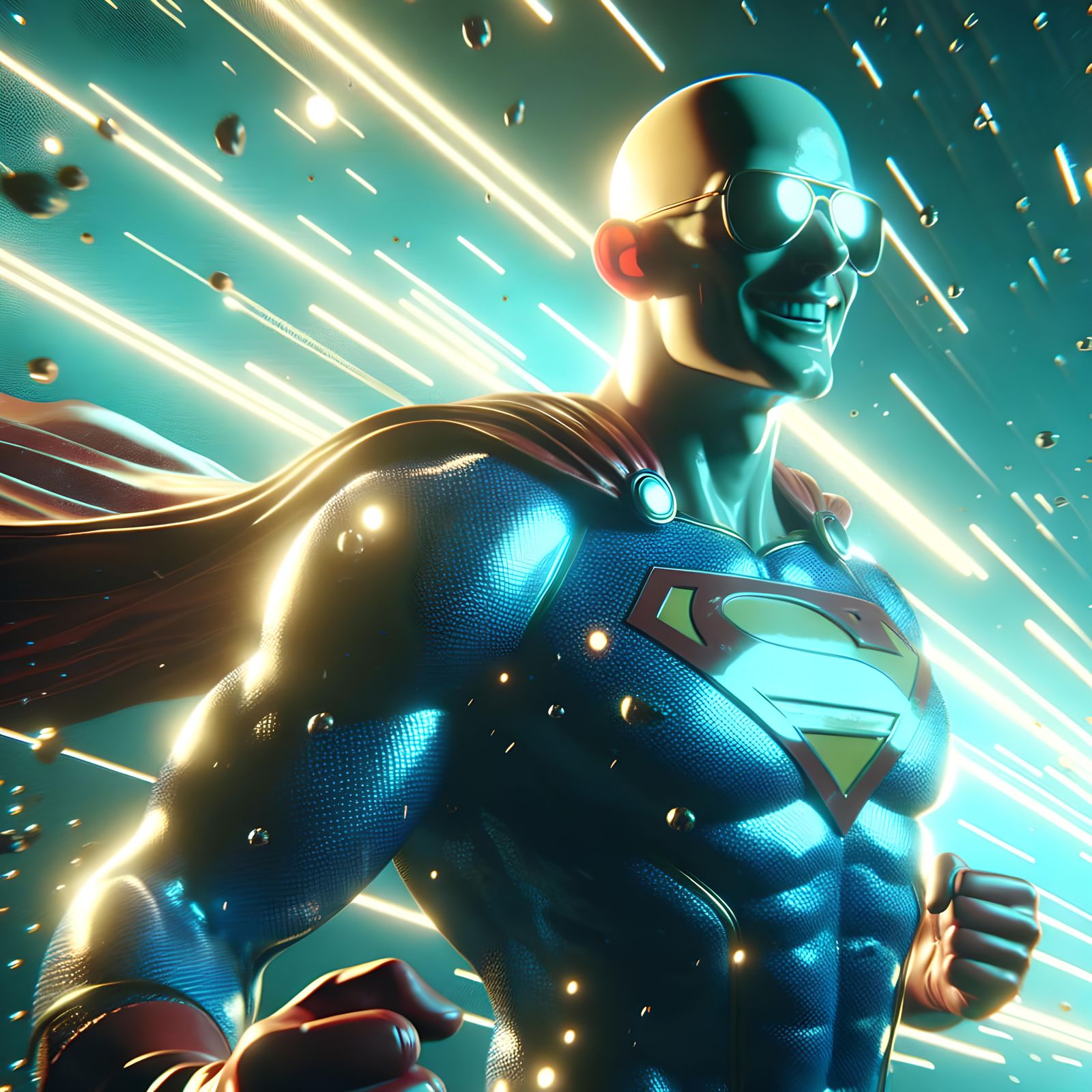 Bald Superhero with X-Ray Vision in Comic Style