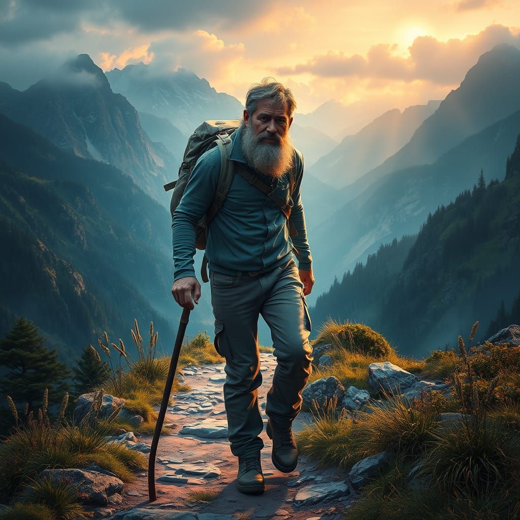 Mountain Man Portrait in Triadic Colors