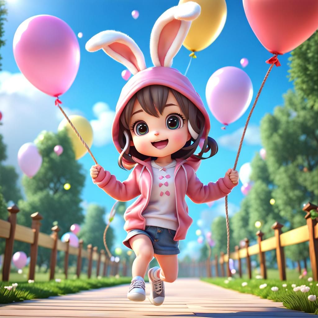 Joyful Girl Skipping Rope in Anime Style