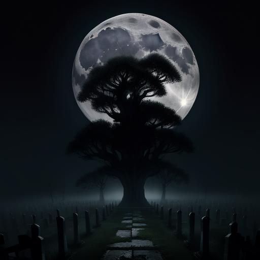 Graveyard at Midnight: Moonlight and Mist