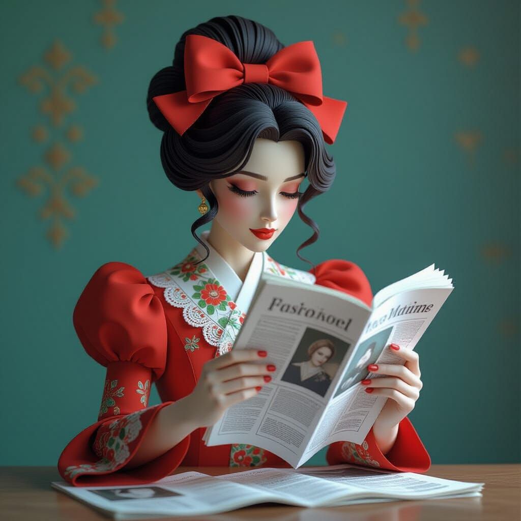 A beautifully crafted paper sculpture of a woman reading a n...