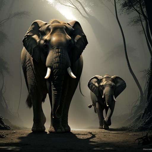 Elephant in Eerie Wasteland: Digital Fantasy Art
